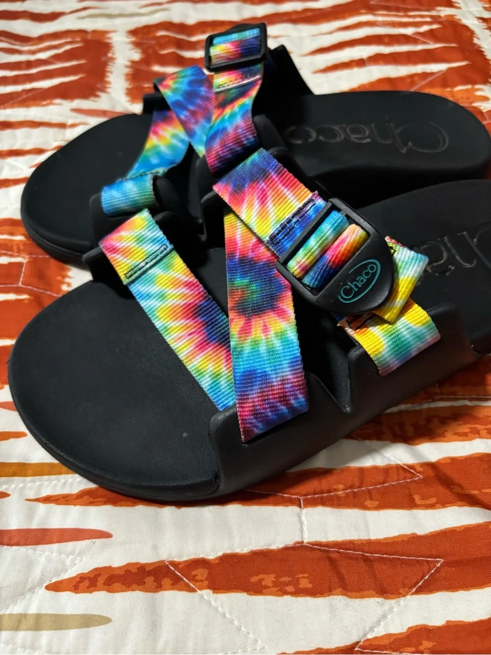 Chaco Slides w/ Tie-Dye Rainbow Straps (M8/W9.5)